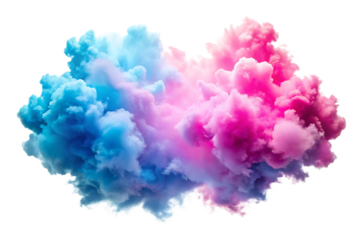 Swirling pink and blue clouds with wispy edges and bright white highlights isolated on a transparent background