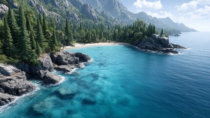 Exploring the breathtaking northern coastline vivid sea sky and nature's splendor with trees and mountains