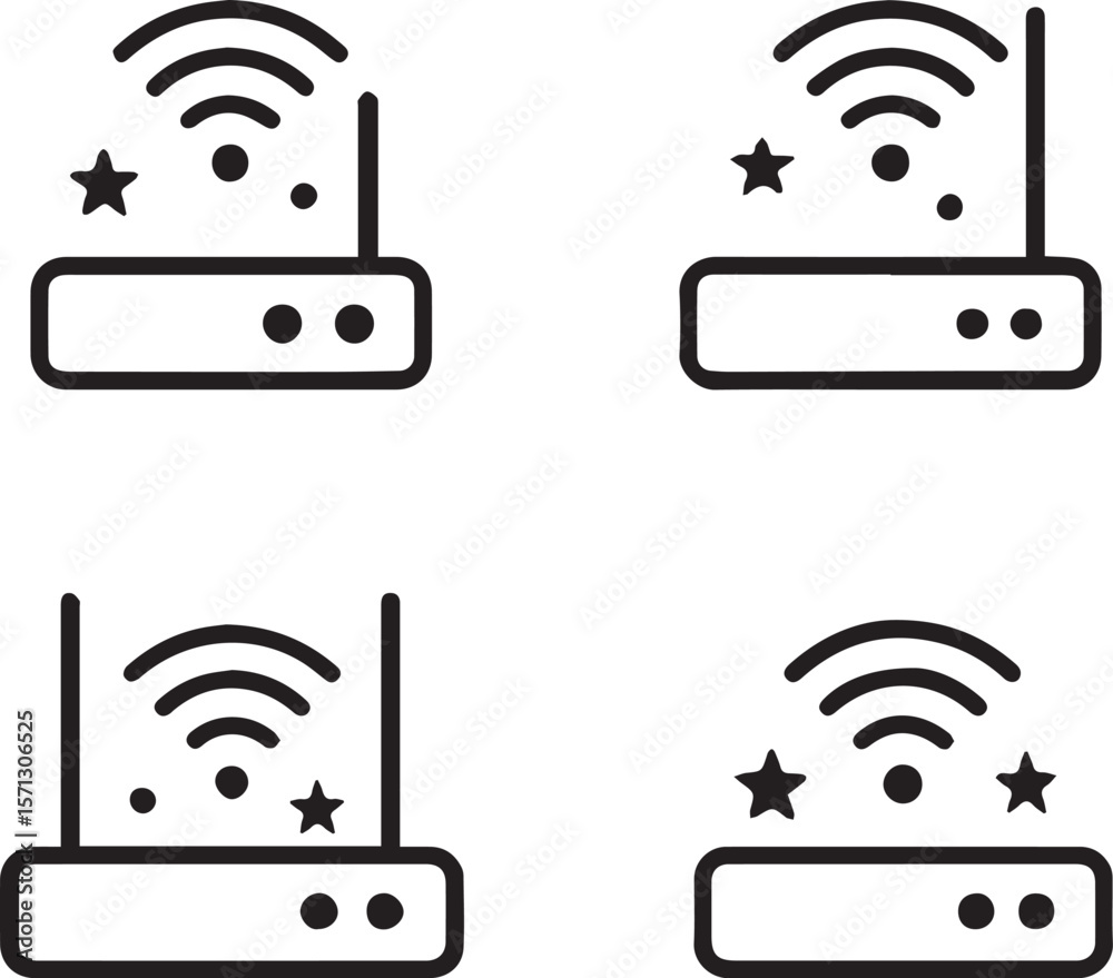 Fototapete Wi-Fi router icon set. Wireless network modem symbol for app, UI and design element. line art vector illustration 