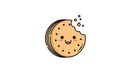 Cute bitten cookie kawaii food character delicious sweet treat illustration