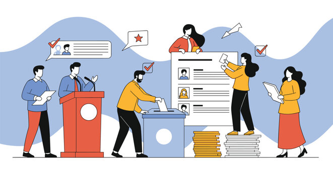 Citizens participating in the electoral process casting votes during a democratic election event