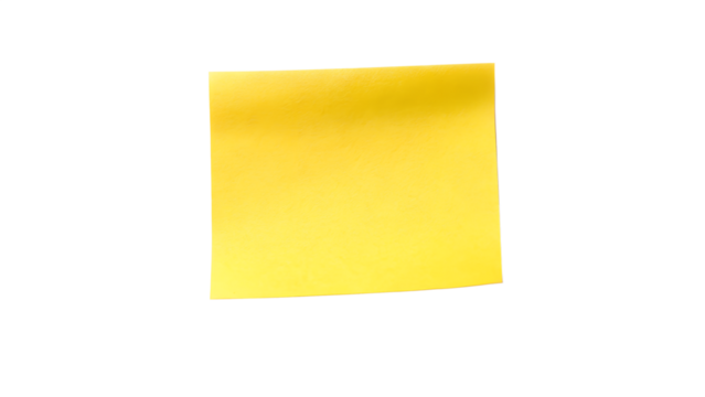 Sticky yellow square note mockup for reminder or memo design, clean layout on transparent background, PNG file