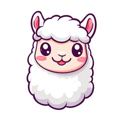 Fototapeta premium Adorable Cartoon Sheep Face: Kawaii Style Illustration, Perfect for Kids' Products, Branding, and Cute Designs. Features big eyes, fluffy wool, and a happy expression.