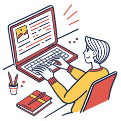 Person Typing on Laptop at Desk Illustration