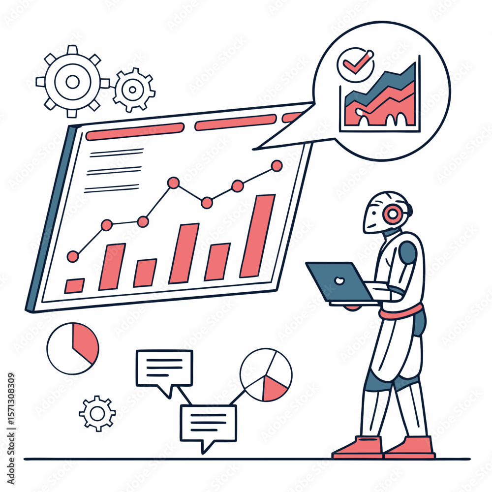 Poster robot analyzing data charts on large screen