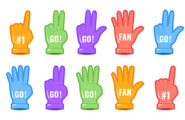 Fototapeta premium Png supporter icon with foam finger soccer football team baseball basketball cheer arm gesture design cartoon vector background white success