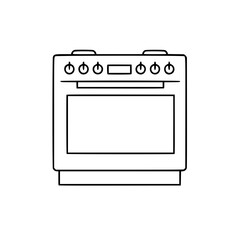 Linear vector icon of a kitchen stove with knobs and empty oven  