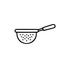 Kitchen strainer for food preparation in simple linear vector icon  