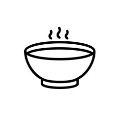 Bowl of hot soup with steam in simple linear vector icon  