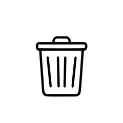 Simple linear vector icon of a trash can on white background  