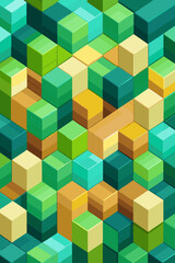 Geometric Blocks In Shades Of Green And Yellow abstract