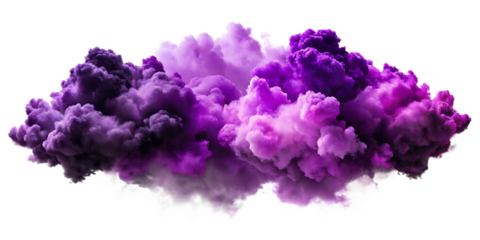Swirling purple and pink smoke explosion with white wisps isolated on a transparent background image