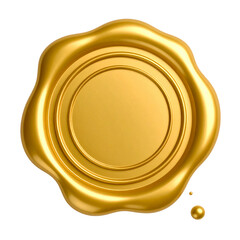 Smooth gold wax seal with circular center isolated on transparent background.