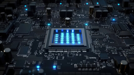 Obraz premium Glowing computer chip and CPU motherboard technology circuit board