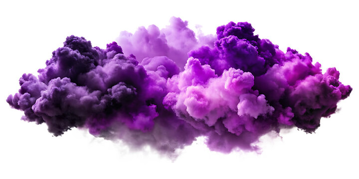 Swirling purple and pink smoke explosion with white wisps isolated on a transparent background image