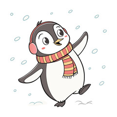 Cute Winter Penguin Illustration with Scarf and Earmuffs