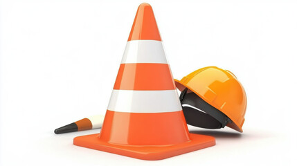 Traffic cones and under construction warning sign. Road safety and prevention of accidents