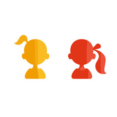 Stylized illustrations of two colorful children silhouettes on a white background with copy space