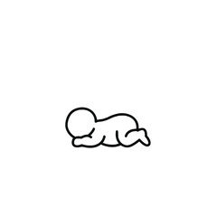 Simple line art illustration of a crawling baby on a white background with copy space