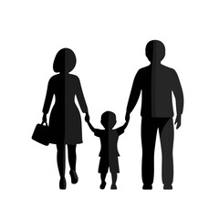 Silhouette illustration of a family holding hands on a white background with copy space