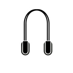 Simple black headphone illustration on a white background with copy space