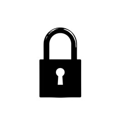 Simple black padlock illustration on a white background with copy space