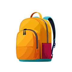 Bright and colorful school backpack with pockets on a white background and copy space