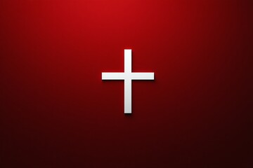 Obraz premium Simple White Cross on Red Background Minimalist Christian Symbol