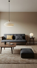 Modern Japandi Living Room with Dark Wood Accents and Light Flooring
