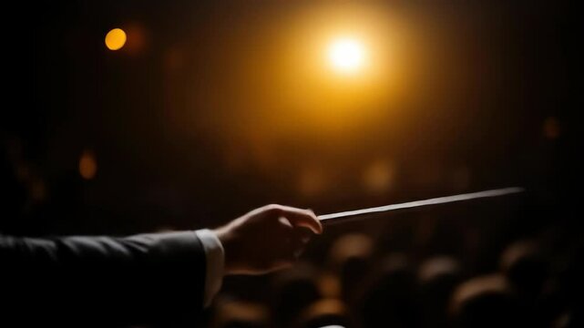 Orchestral conductor leading with baton