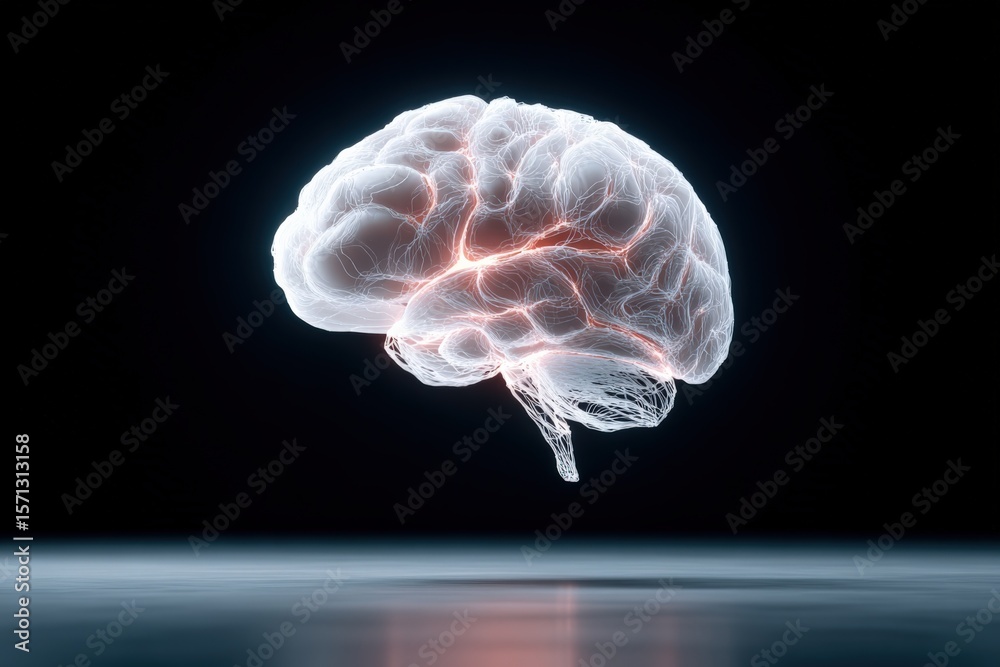 Poster Highly detailed digital illustration of a human brain with neural pathways illuminated highlighting brain function and neuroscience concept 3D render