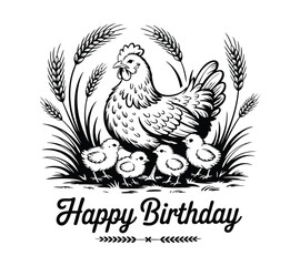 Fototapeta premium Cute Mother Hen and Chicks Scene for Spring Designs On White Background