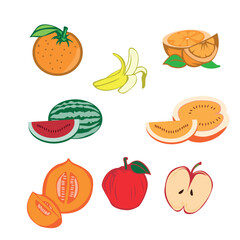 Healthy Food Cartoon Fruits Slices Composition, showcasing vibrant colors and freshness in a delightful fruity illustration.