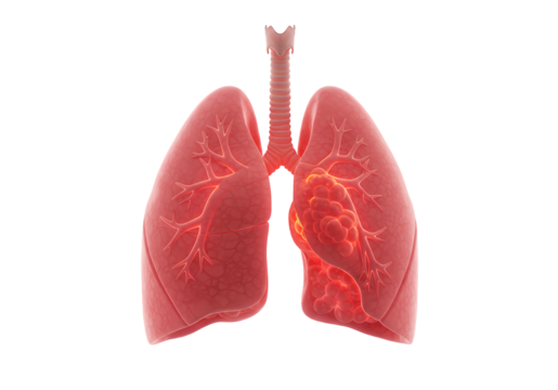 Detailed Anatomical Illustration of Human Lungs in Red Hues Isolated on Transparent Background