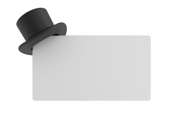 Black top hat and banner on white background. Isolated 3D illustration