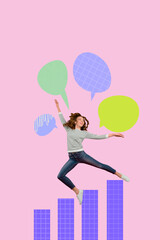 Image trendy art banner collage of happy businessman businesswoman stand chart development diagram...