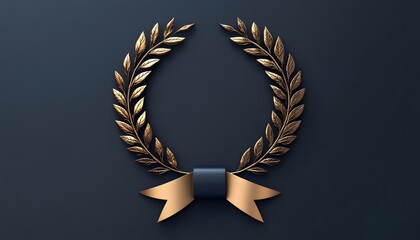 Elegant Golden Laurel Wreath with Ribbon on Dark Background