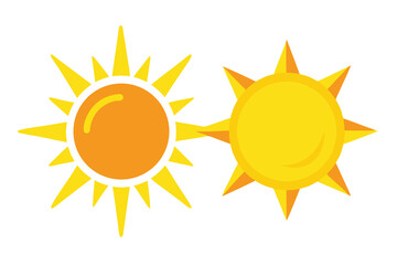 Vibrant sun vector illustrations and icons for bright summer days, showcasing warm, yellow light and solar rays