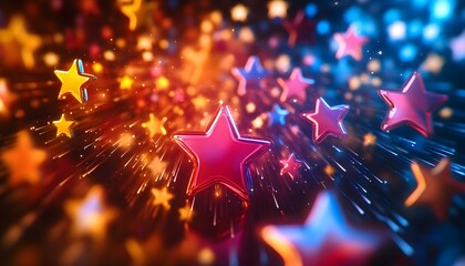 Colorful Stars with Dynamic Movement in a Vibrant Fantasy Background