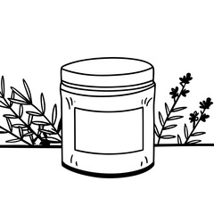 Hand Drawn Jar Illustration with Blank Label and Rosemary and Lavender Sprigs