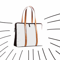 Stylish White Tote Bag with Brown Leather Straps on a White Background