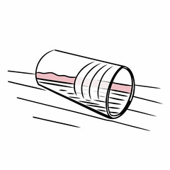 Minimalist Illustration of a Glass with Pink Liquid Lying on a Wooden Surface