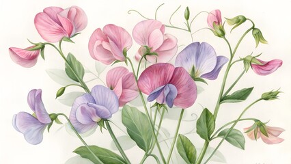 Obraz premium sweet pea watercolor painting