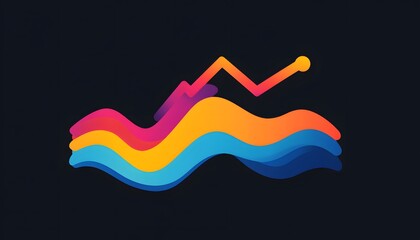Colorful Abstract Waves with Trend Line on Dark Background
