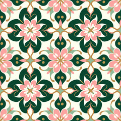 Obraz premium Delicate Moroccan floral pattern in vintage tones, paper-cut vector style