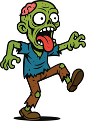 Cartoon zombie with exposed brain and outstretched arms