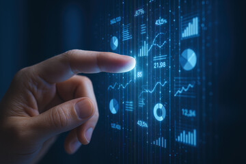 Strategic interaction with dynamic data visualization illustrates decision-making and analytical insight in a digital business environment