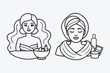facial, salon, girl, vector, line, art, woman, beauty, spa, skin, skincare, treatment