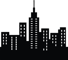 Obraz premium Urban City Skyline Silhouette Vector with Mid-Rise Buildings and Central Tower Illustration