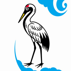 Red-crowned Crane Illustration, Asian Bird Art, Japanese Crane Drawing